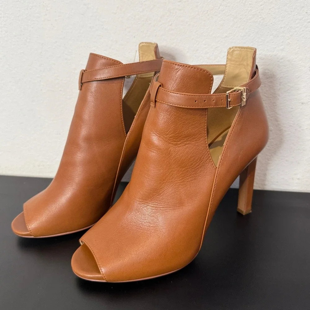 Michael Kors Brown Leather Open Toe High Heel Ankle Bootie Size 9.5 Lawson